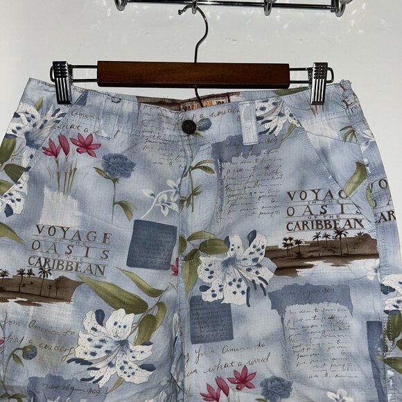 Caribbean Joe Blue Floral  Voyage Oasis Travel Capri Pants Women’s 12 Petite - Picture 3 of 9